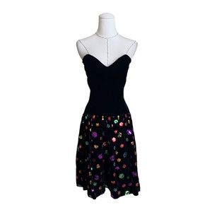 Vintage 80s Jessica McClintock Strapless Dress Velvet Rainbow Sequin Party Prom